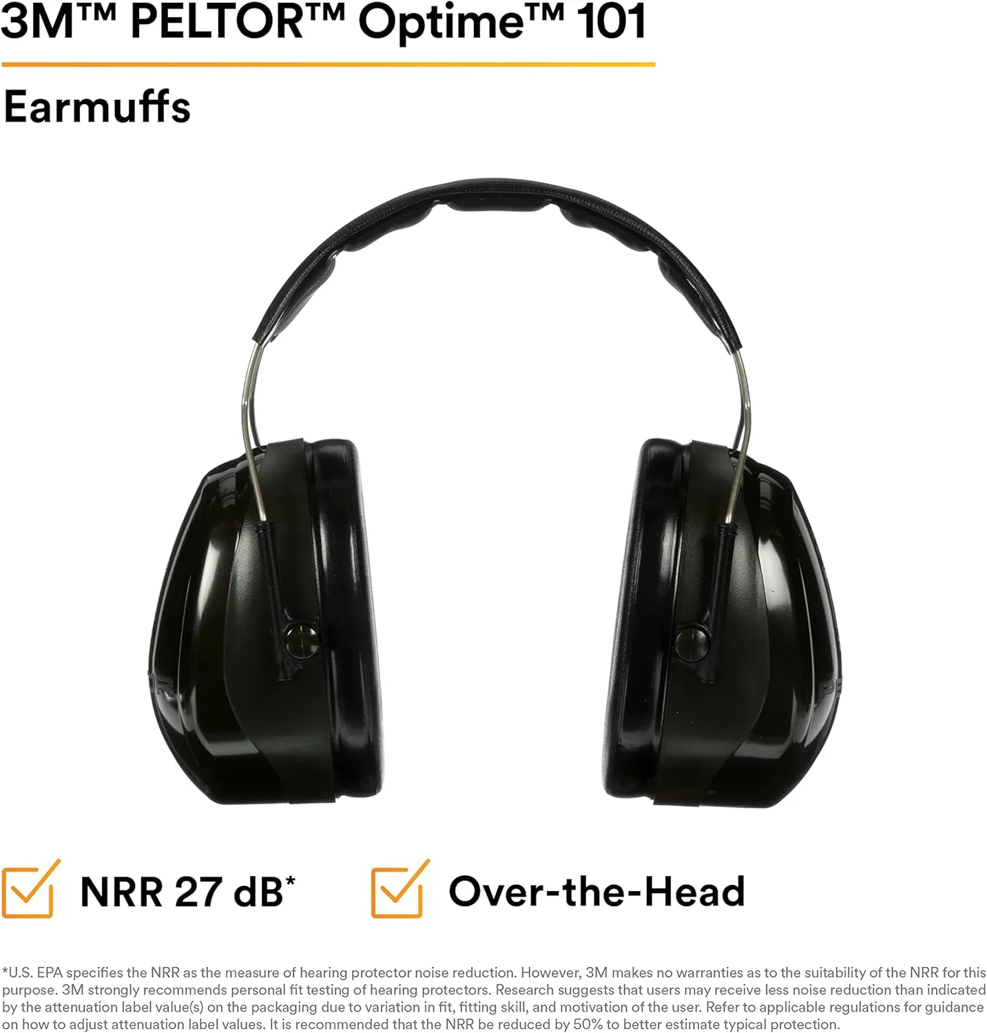 3M - CASH7A Peltor Optime 101 Over-the-Head Earmuff, Hearing Protection, NRR 27dB Green