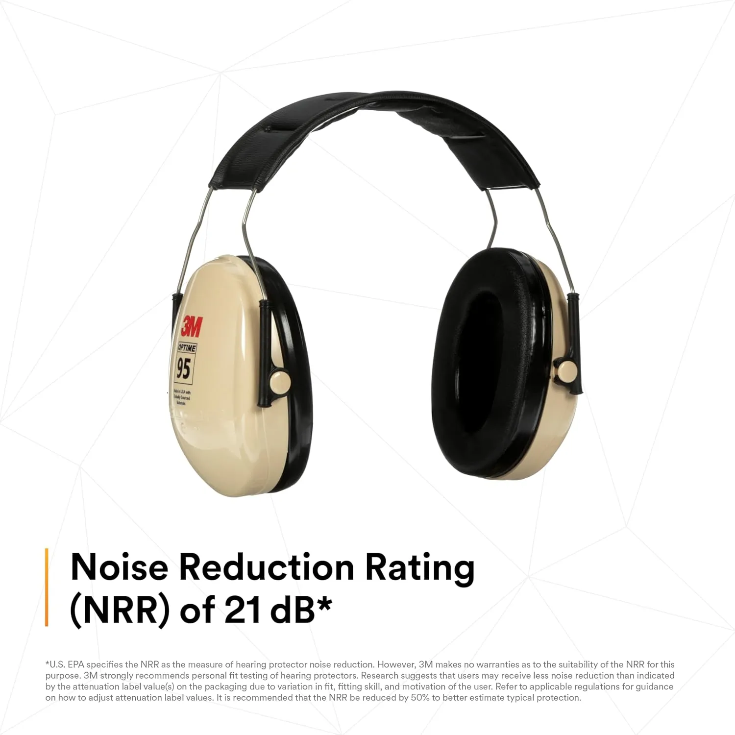 3M PELTOR Hearing Protection Optime 95 Earmuffs, Adjustable Earcups, E-A-Rfit Compatible