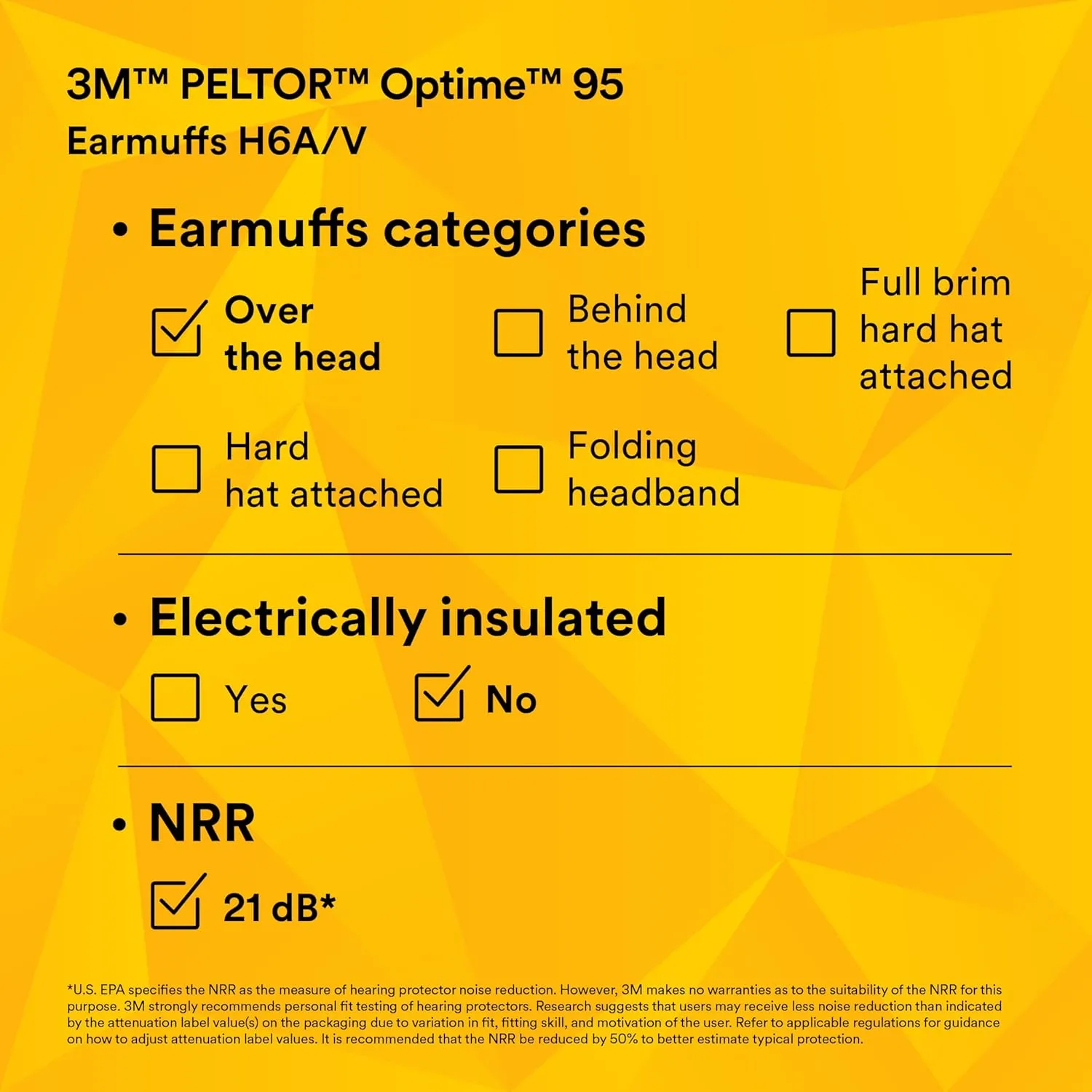 3M PELTOR Hearing Protection Optime 95 Earmuffs, Adjustable Earcups, E-A-Rfit Compatible