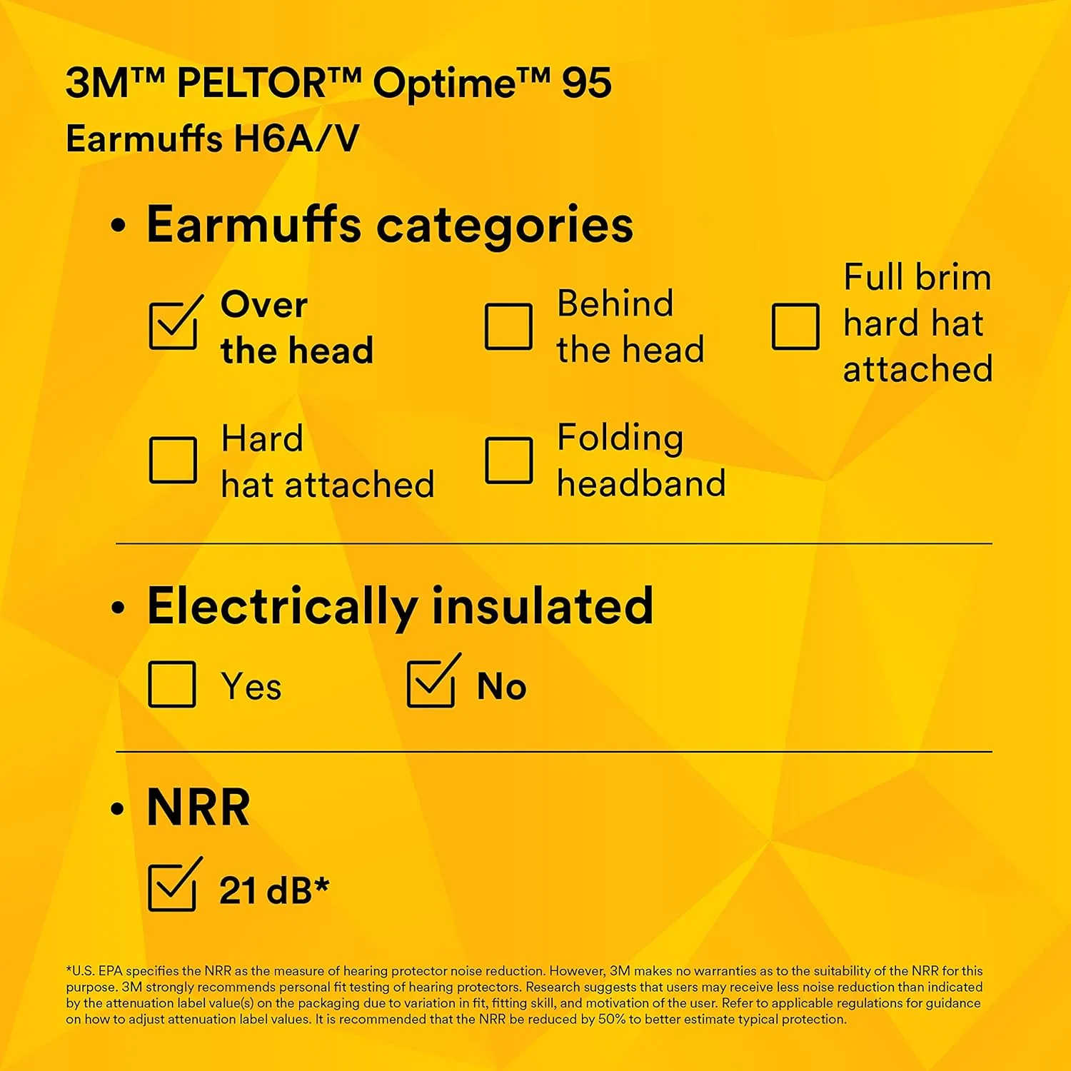3M PELTOR Hearing Protection Optime 95 Earmuffs, Adjustable Earcups, E-A-Rfit Compatible