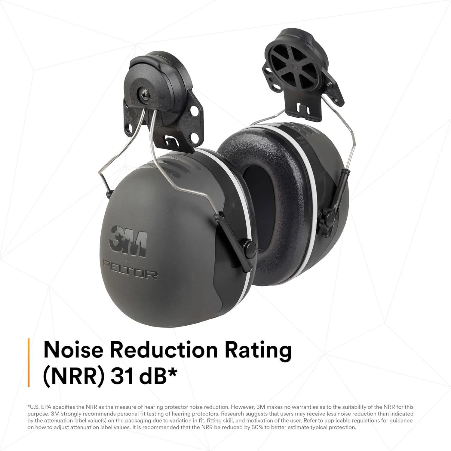 3M PELTOR Ear Muff Hearing Protection, X5 Series, Noise Protection NRR 21 dB, Construction, Manufacturing, Automotive One Size Fits Most Cap Style Hard Hat Attached