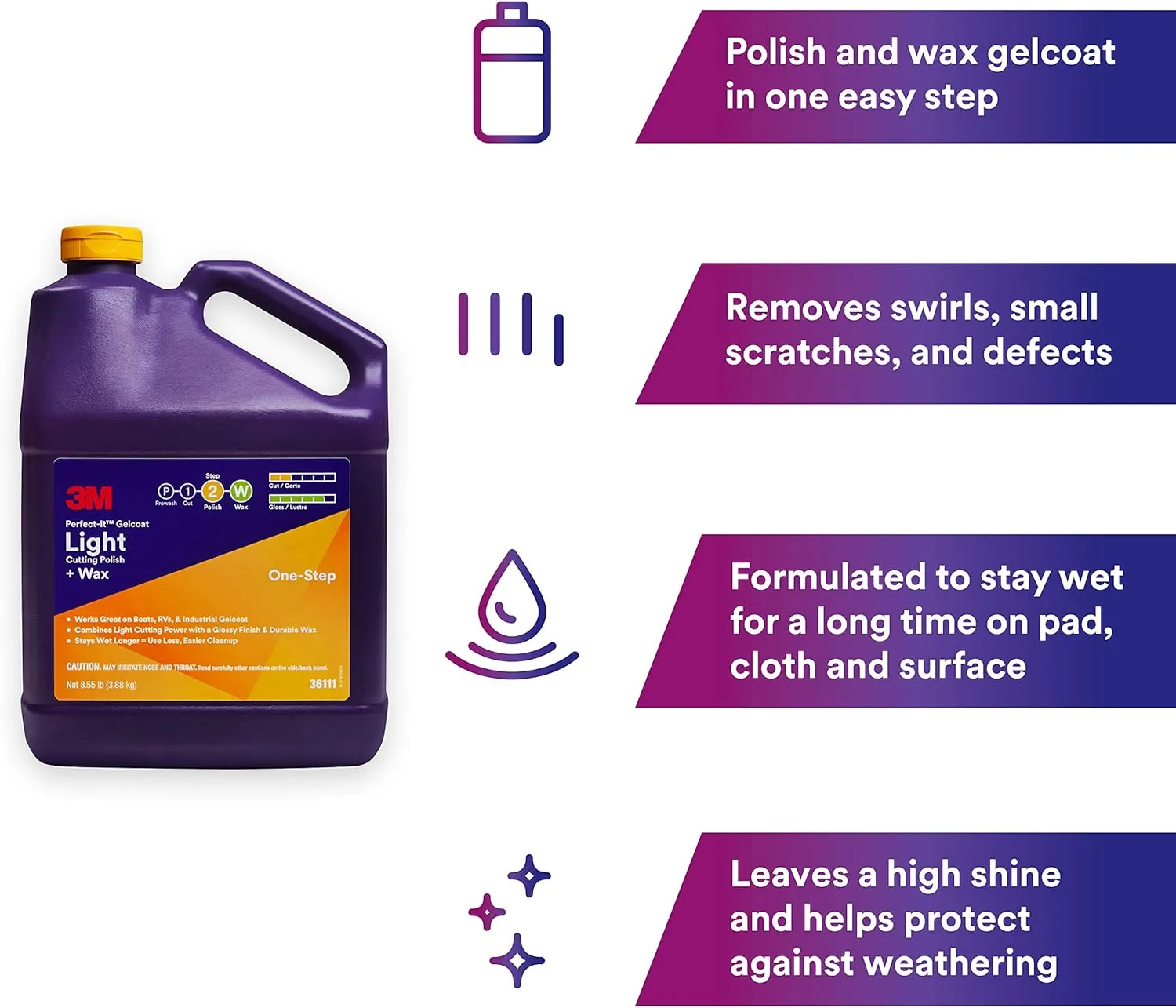 3M Perfect-It Gelcoat Light Cutting Polish + Wax for Boats and RVs