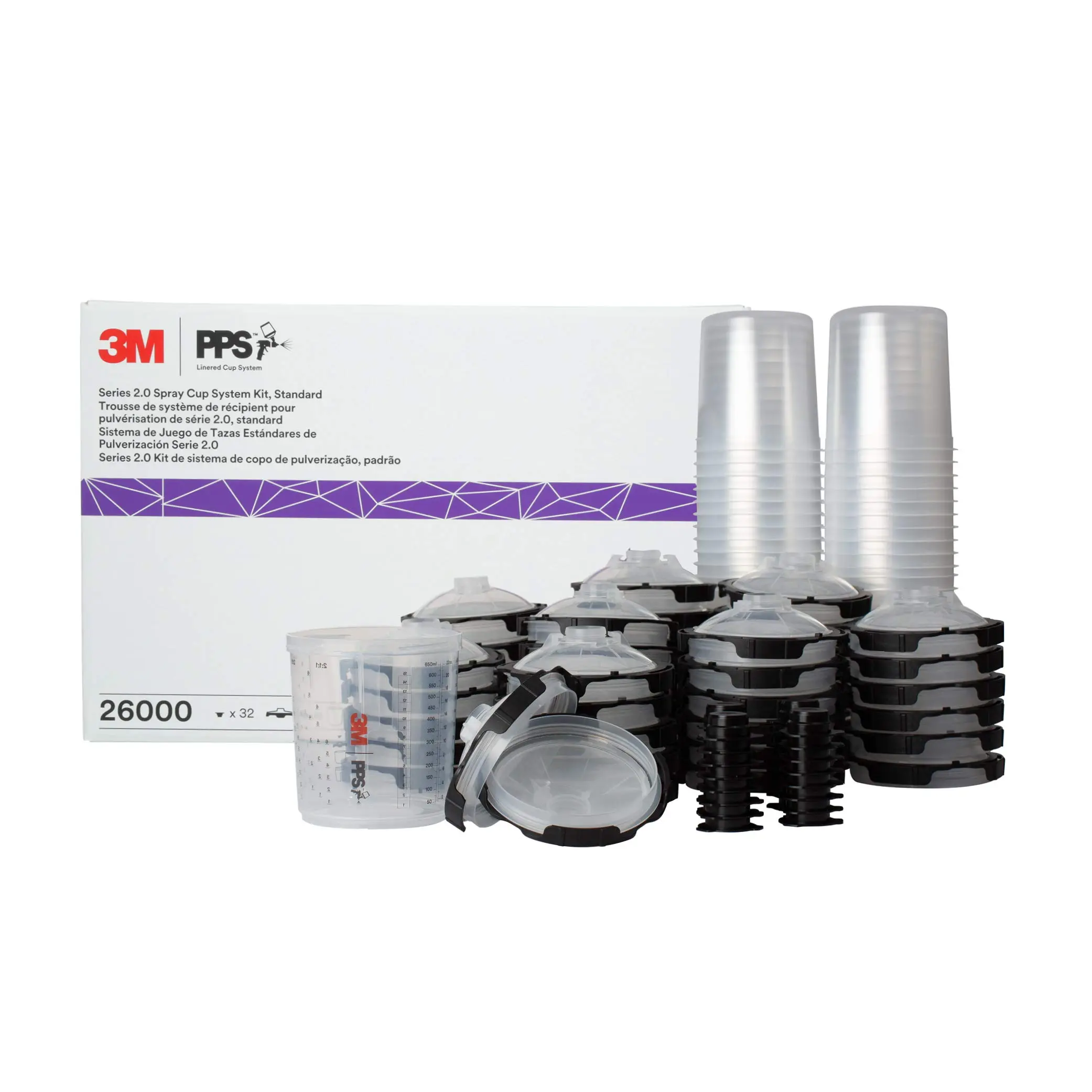 3M 26000 PPS 2.0 Spray Gun Cup, Lids and Liners Kit, Standard, 200-Micron Filter, 22 Ounces, BLACK,SILVER 22 oz (Standard) Kit