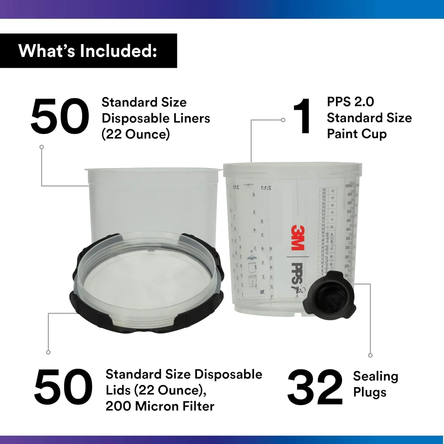 3M 26000 PPS 2.0 Spray Gun Cup, Lids and Liners Kit, Standard, 200-Micron Filter, 22 Ounces, BLACK,SILVER 22 oz (Standard) Kit