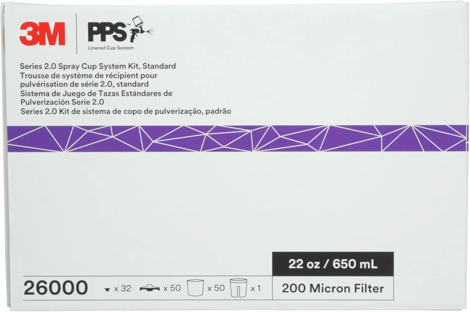 3M 26000 PPS 2.0 Spray Gun Cup, Lids and Liners Kit, Standard, 200-Micron Filter, 22 Ounces, BLACK,SILVER 22 oz (Standard) Kit