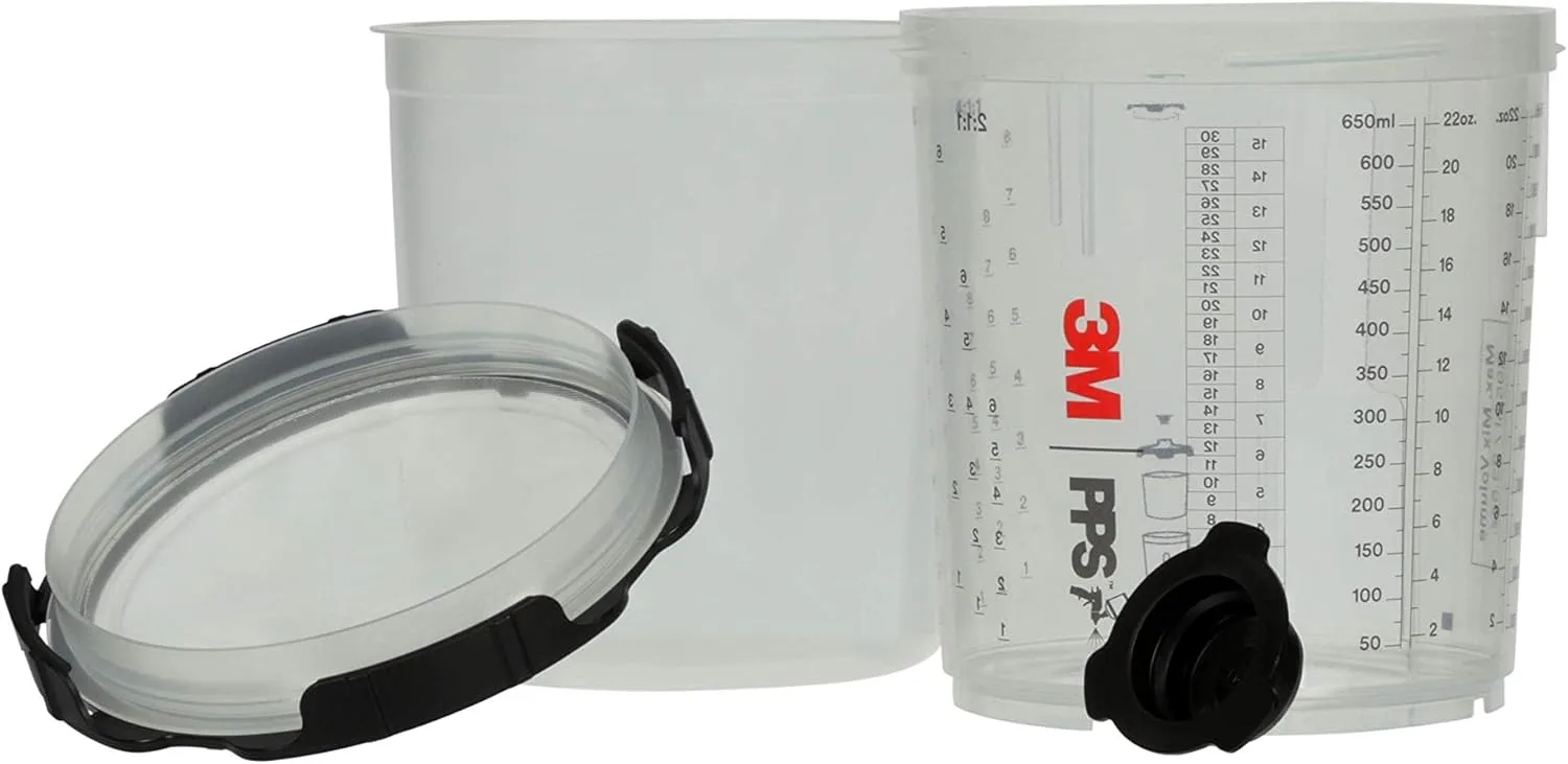 3M 26000 PPS 2.0 Spray Gun Cup, Lids and Liners Kit, Standard, 200-Micron Filter, 22 Ounces, BLACK,SILVER 22 oz (Standard) Kit