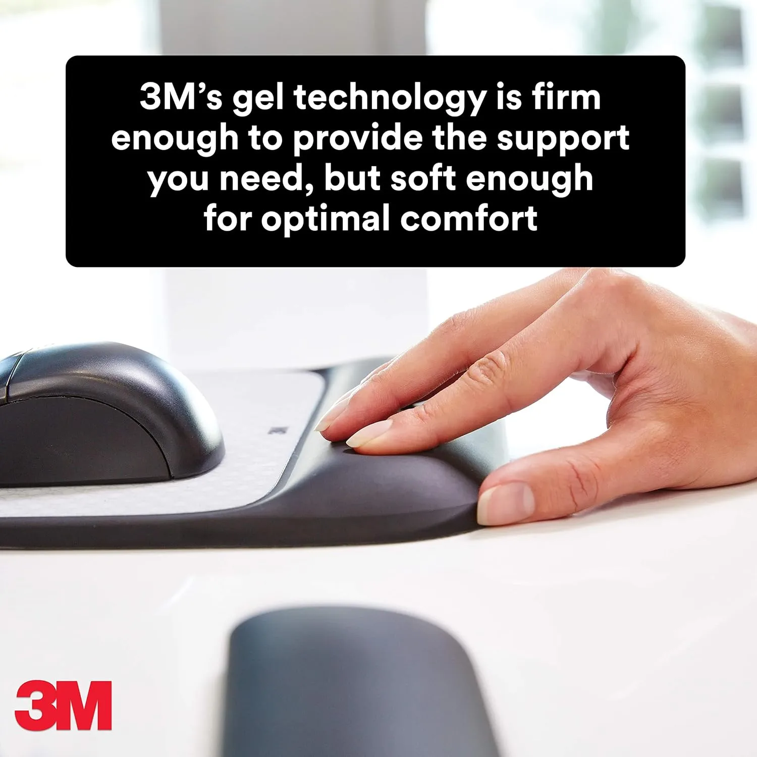 3M Precise Mouse Pad with Gel Wrist Rest, MW85B, Black/Gray, 9.2 x 8.6 in