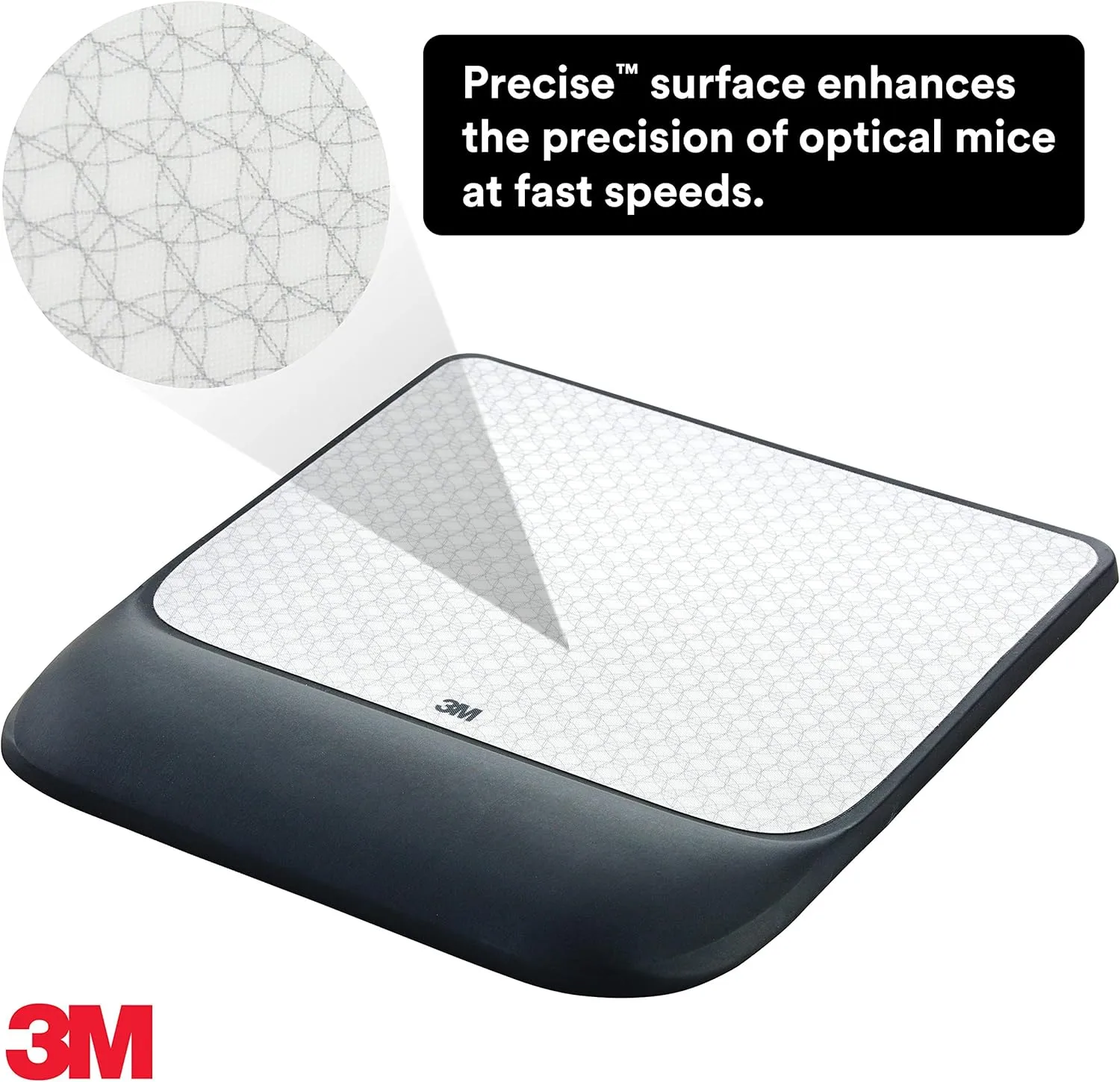 3M Precise Mouse Pad with Gel Wrist Rest, MW85B, Black/Gray, 9.2 x 8.6 in