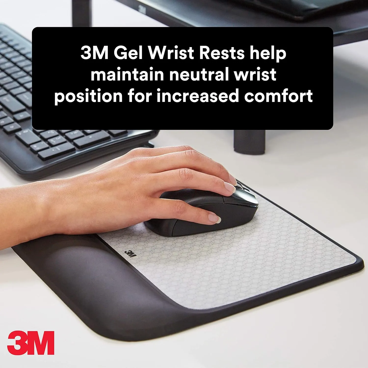 3M Precise Mouse Pad with Gel Wrist Rest, MW85B, Black/Gray, 9.2 x 8.6 in