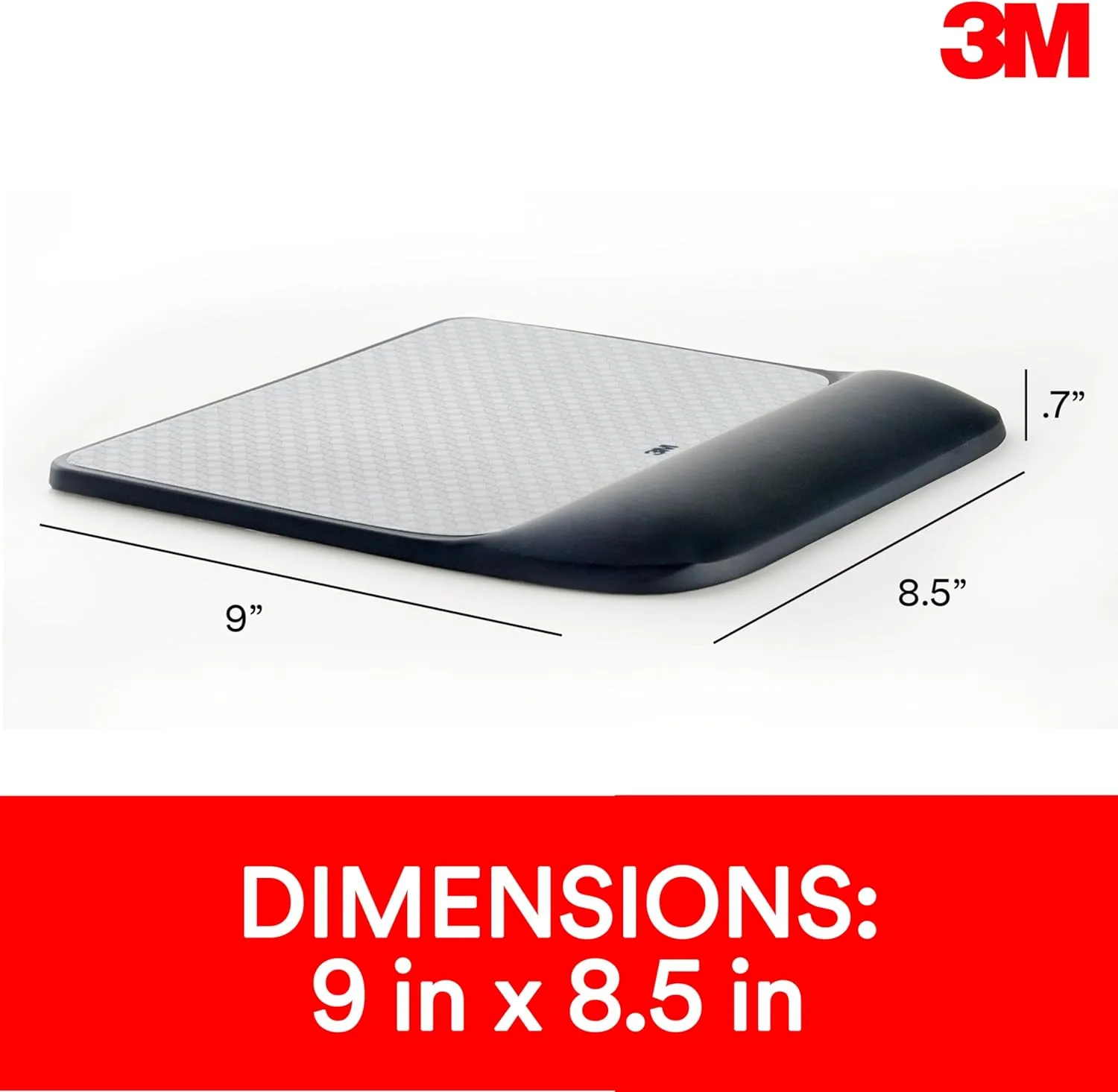 3M Precise Mouse Pad with Gel Wrist Rest, MW85B, Black/Gray, 9.2 x 8.6 in
