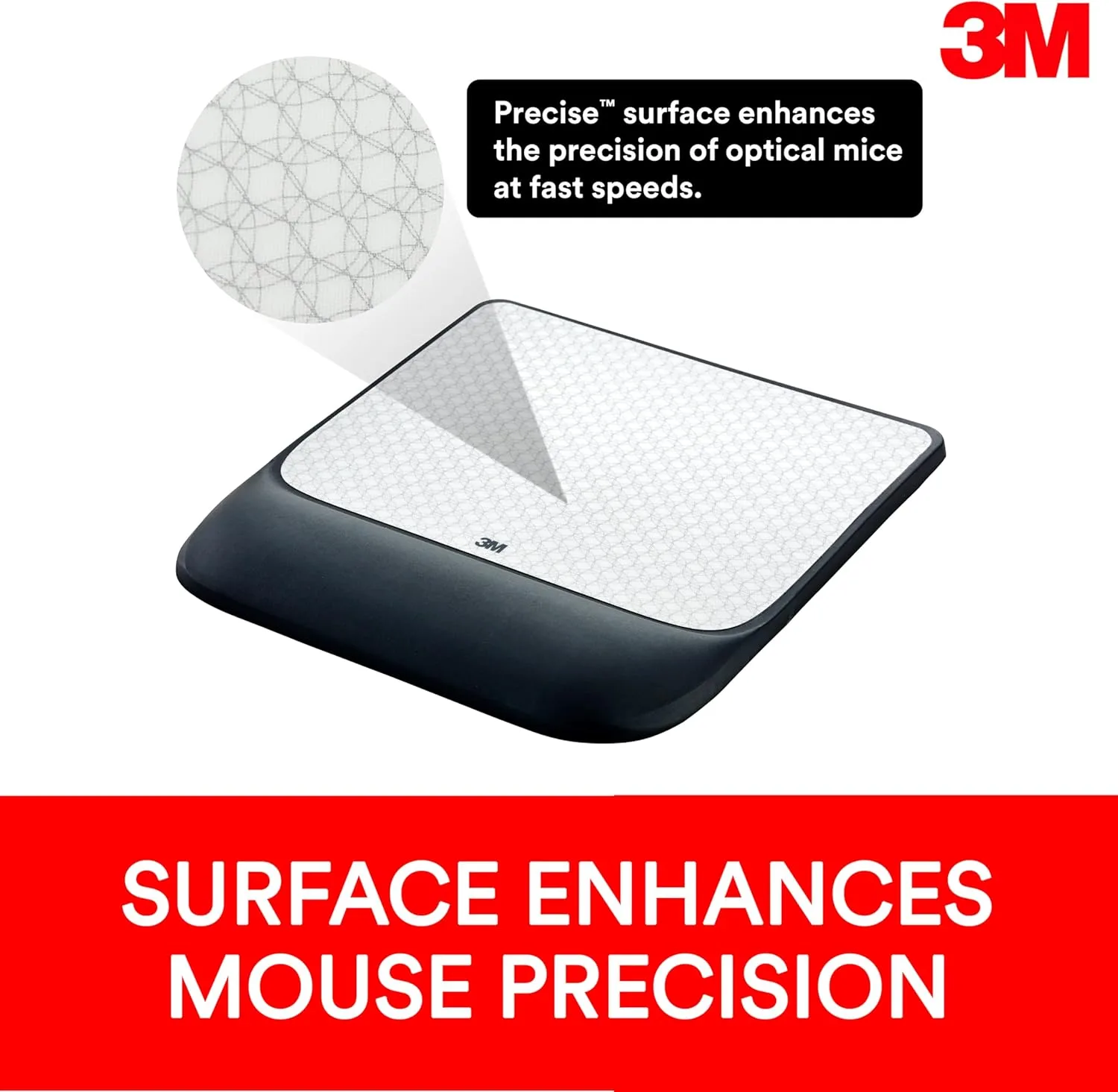 3M Precise Mouse Pad with Gel Wrist Rest, MW85B, Black/Gray, 9.2 x 8.6 in