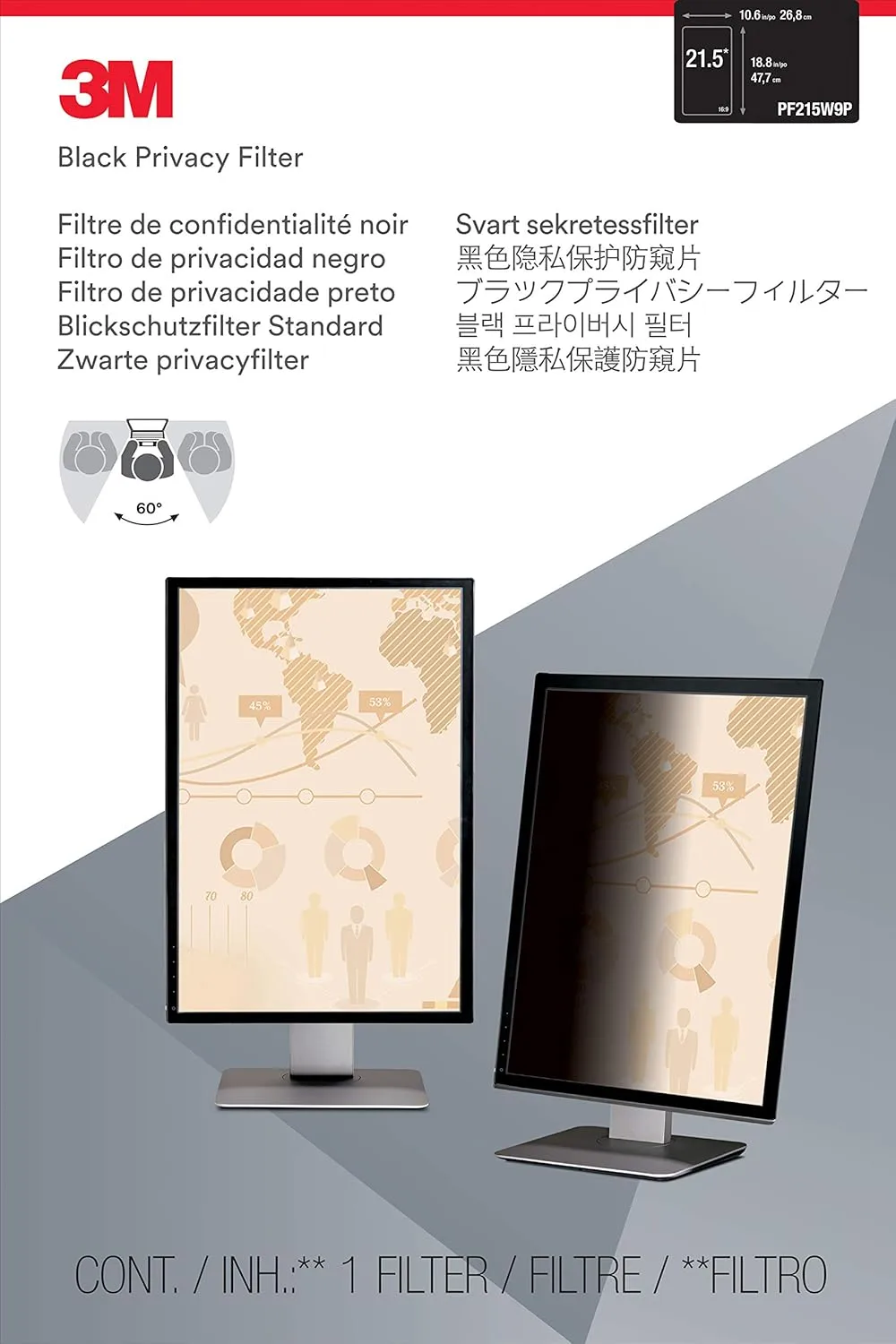 3M Privacy Filter for 21.5in Monitor (PF215W9P) Portrait 16:9