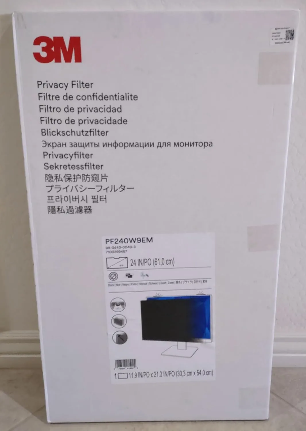 3M Privacy Filter for 24in Full Screen Monitor with 3M Comply Magnetic Attach, 16:9 (PF240W9EM)