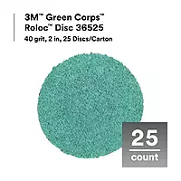 3M Green Corps Roloc Disc 36525, 40+ Grit, 2 in, Pack of 25 Heavy Duty, Quick Change Discs for Grinding, Coating Removal