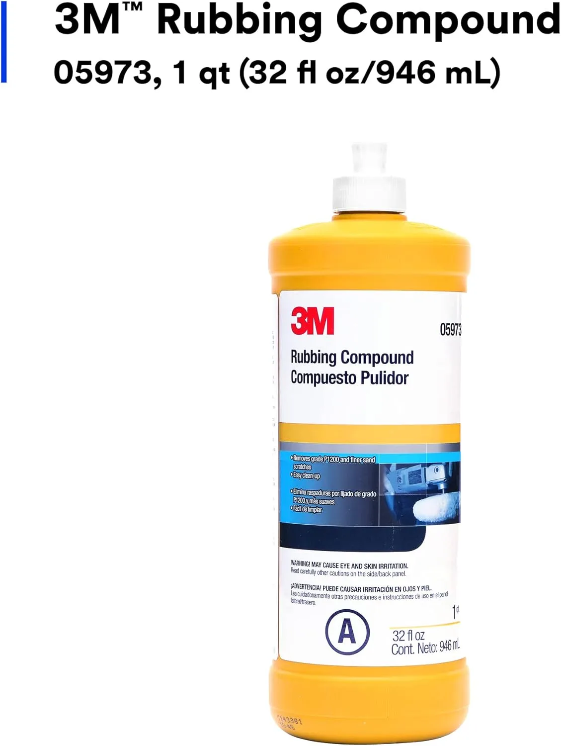3M Rubbing Compound, 05973, Liquid Formula, 1 qt (32 fl oz/946 mL)