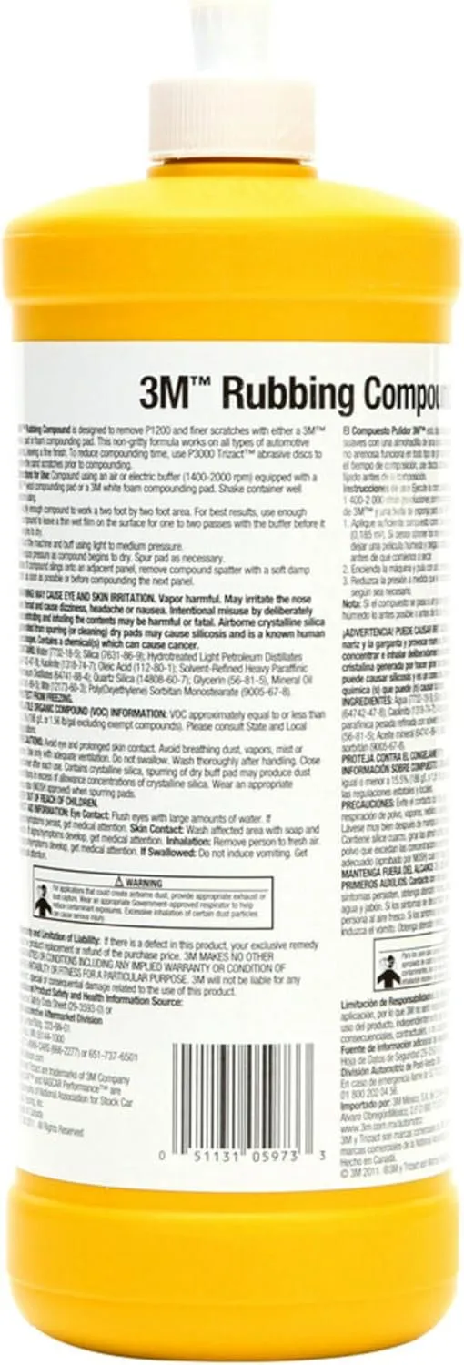 3M Rubbing Compound, 05973, Liquid Formula, 1 qt (32 fl oz/946 mL)