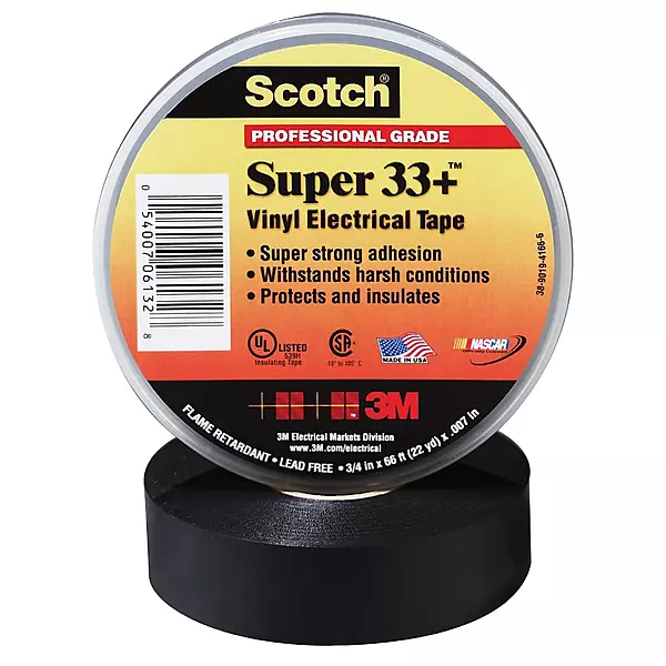 3M Scotch 33 Vinyl Electrical Tape, 176 Degree F, 44' Length x 1-1/2" Width