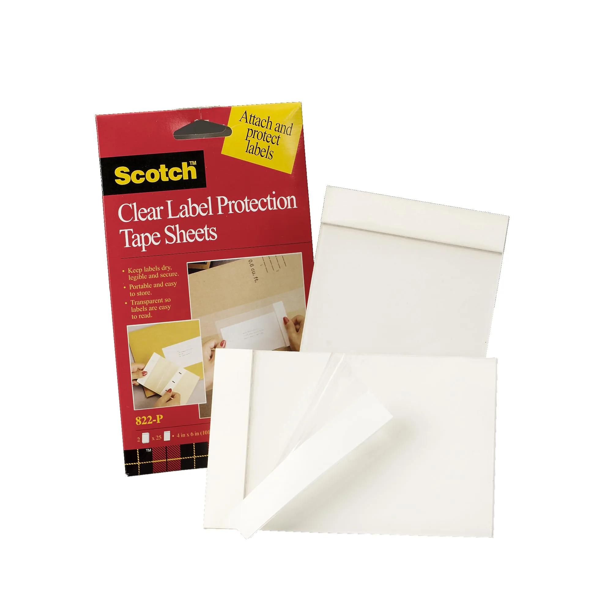 3M Scotch 4 x 6 Clear Label Protection Tape Sheets, 25 Sheet, 2 pads (822P)