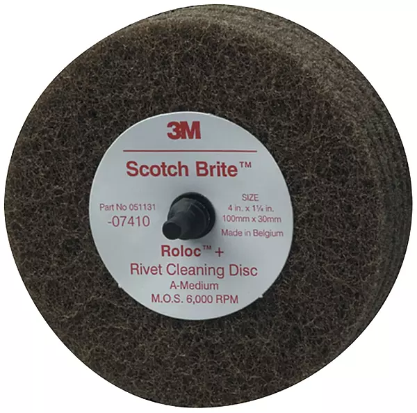 Cubitron Scotch-Brite Rivet Cleaning Disc 07410, 4 in x 1-1/4 in A MED, 10 per case