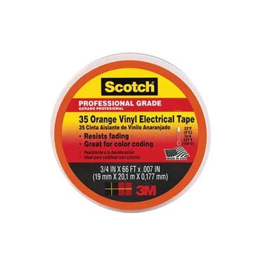 Electrical Tape: 3/4" Wide, 66' Long, 7 mil Thick, Orange