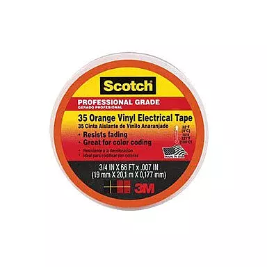 Electrical Tape: 3/4" Wide, 66' Long, 7 mil Thick, Orange