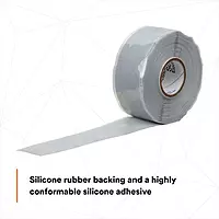 3M Scotch Self-Fusing Silicone Rubber Electrical Tape, High-Temperature, 1 in x 30 ft, Sky Blue/Gray