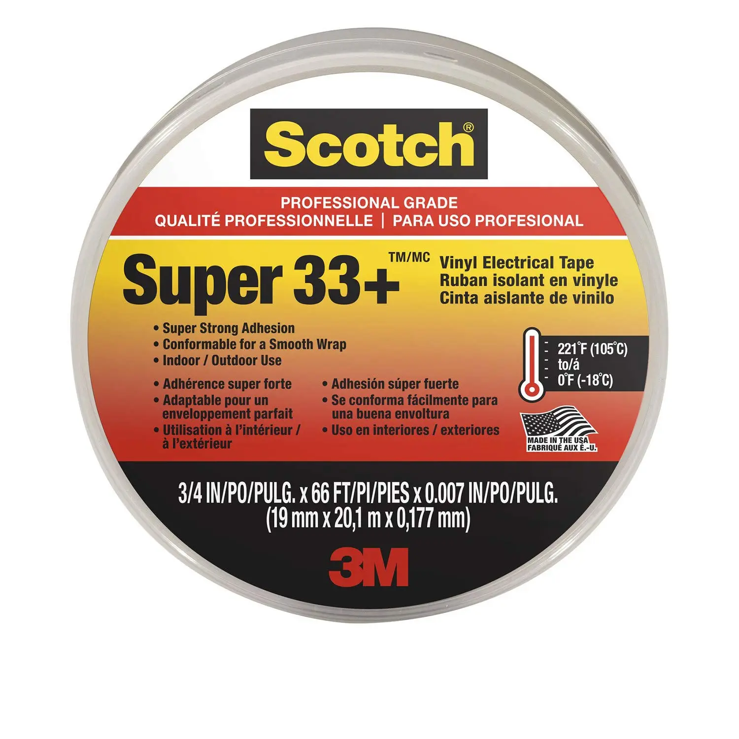 Scotch Super 33+ Vinyl Electrical Tape, .75-In x 66-Ft, Pack of 10