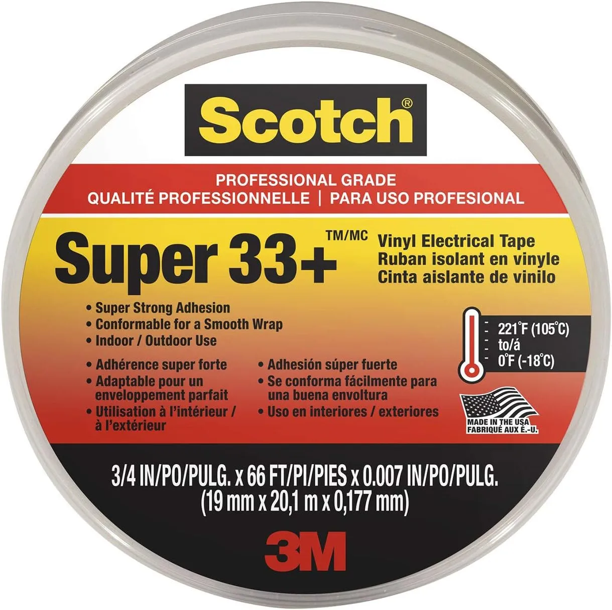 Scotch Super 33+ Vinyl Electrical Tape, .75-In x 66-Ft, Pack of 10