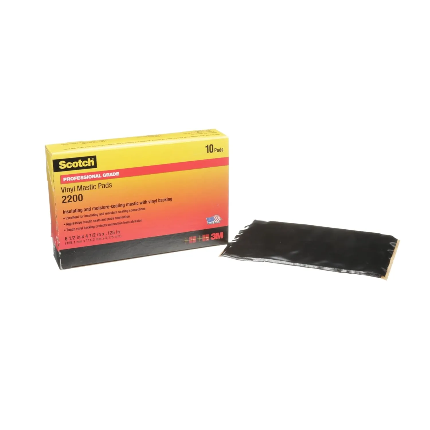 3M Scotch Vinyl Mastic Pad 2200, 6-1/2 in x 4-1/2 in, Box of 10 Pads, 125 mil