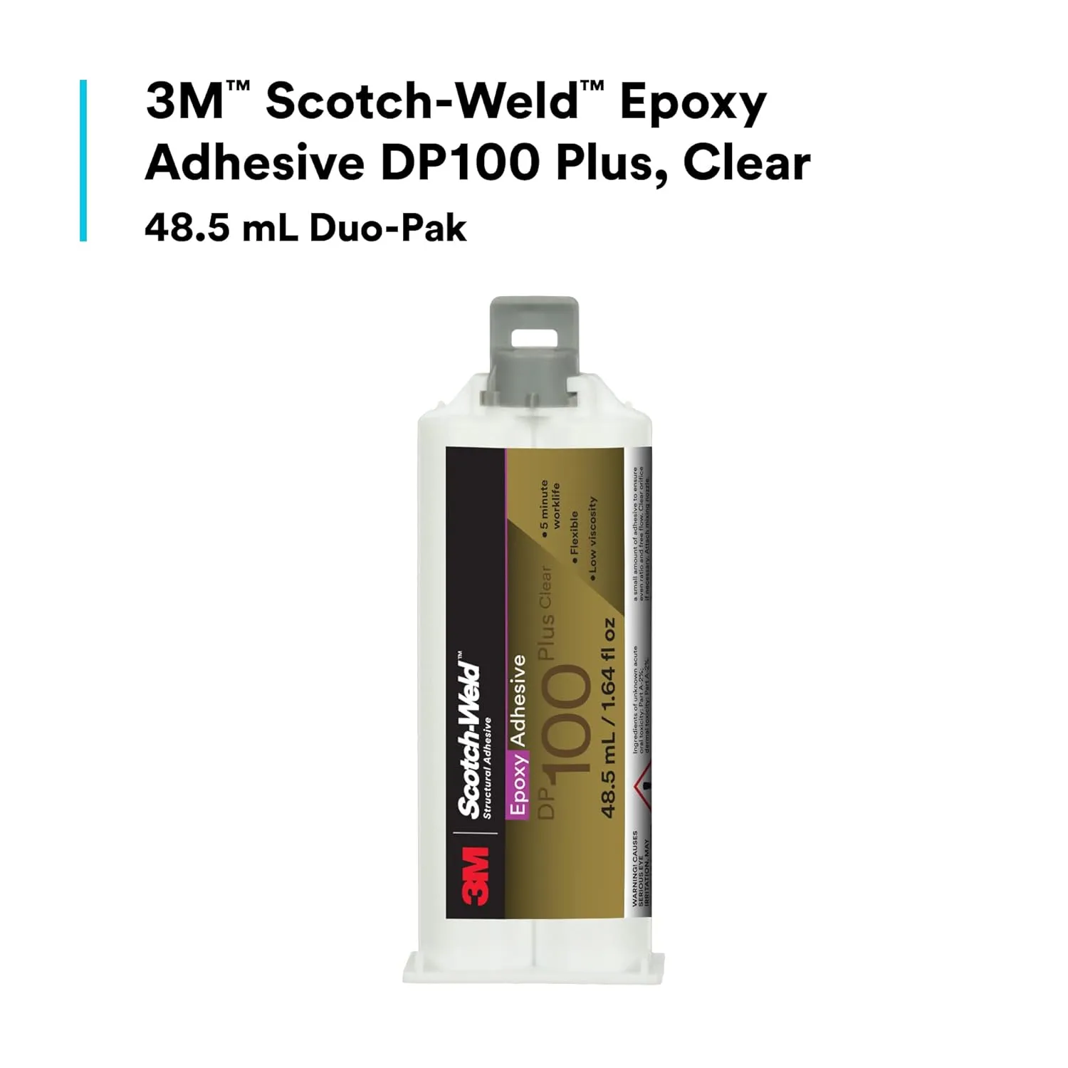 3M Scotch-Weld Epoxy Adhesive DP100 Plus, Clear, Professional Grade, Fast Handling and Cure, 48.5 mL (1.64 fl oz) Duo-Pak