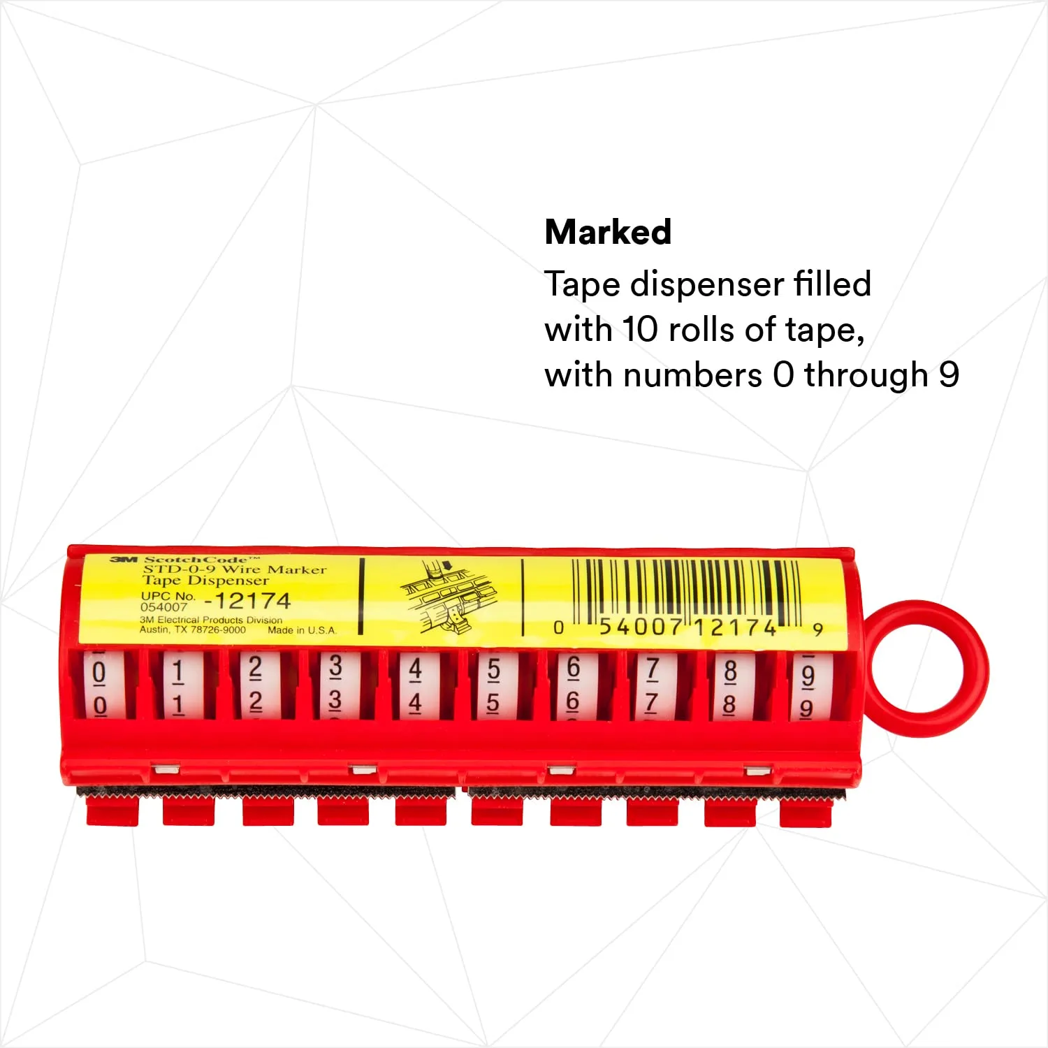 3M ScotchCode Wire Marker Tape Dispenser w/ Tape STD-0-9, Includes 1 each of 0-9 numbered rolls Wire Marker Tape Dispenser