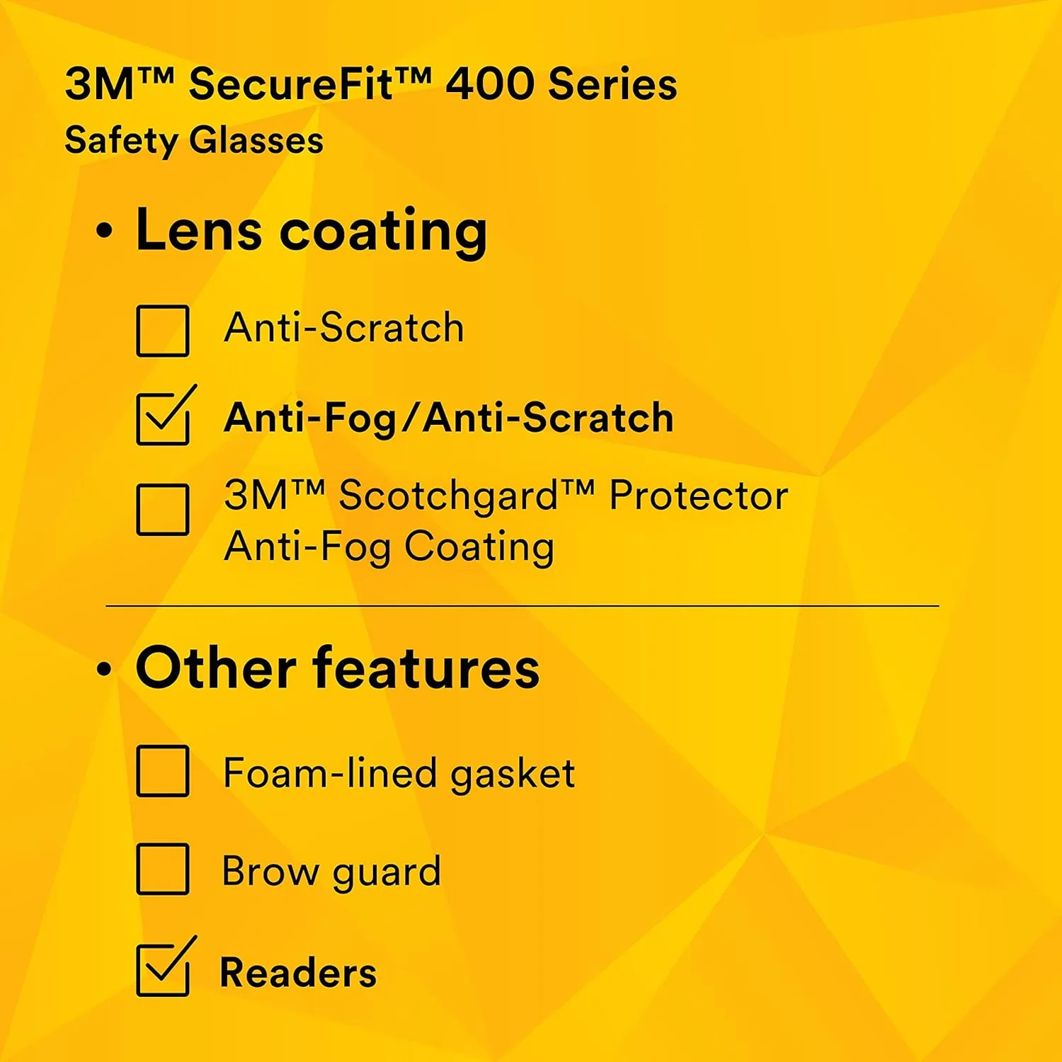 3M SecureFit Protective Eyewear, Polycarbonate Frame, SF420AF 400 Series, Anti-Fog Lens, +2.0 Diopter, One Size