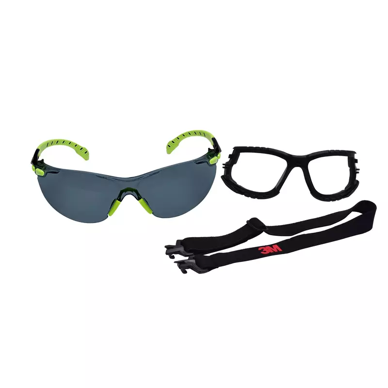 3M Solus 1000-Series S1202SGAF-KT Foam Strap, Green/Black, Grey Scotchgard Anti-Fog Lens, One Size (Pack of 1)