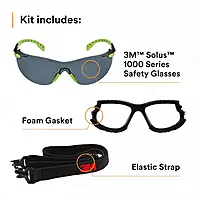 3M Solus 1000-Series S1202SGAF-KT Foam Strap, Green/Black, Grey Scotchgard Anti-Fog Lens, One Size (Pack of 1)