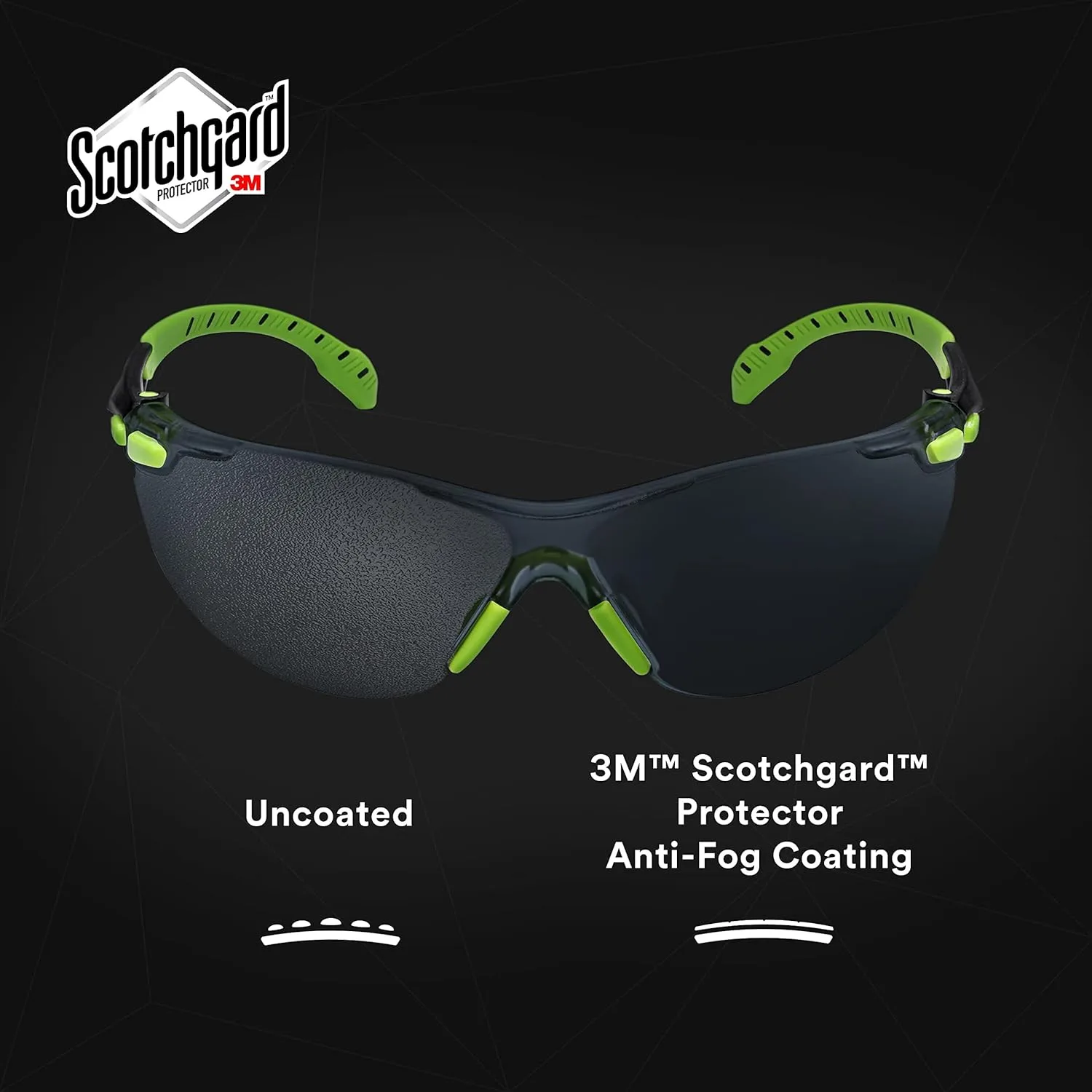 3M Solus 1000-Series S1202SGAF-KT Foam Strap, Green/Black, Grey Scotchgard Anti-Fog Lens, One Size (Pack of 1)