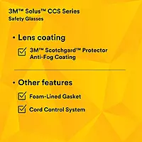 3M Safety Glasses, Solus CCS Series, Pack of 1, ANSI Z87, Scotchgard Anti-Fog Coating, Clear Lens