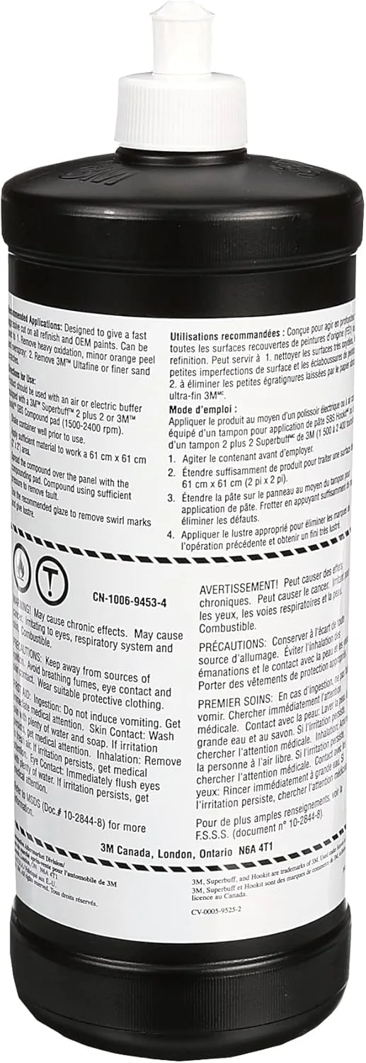 3M Super Duty Rubbing Compound, 05954, 1 qt (32 fl oz/946 mL), Contains No Waxes or Silicones