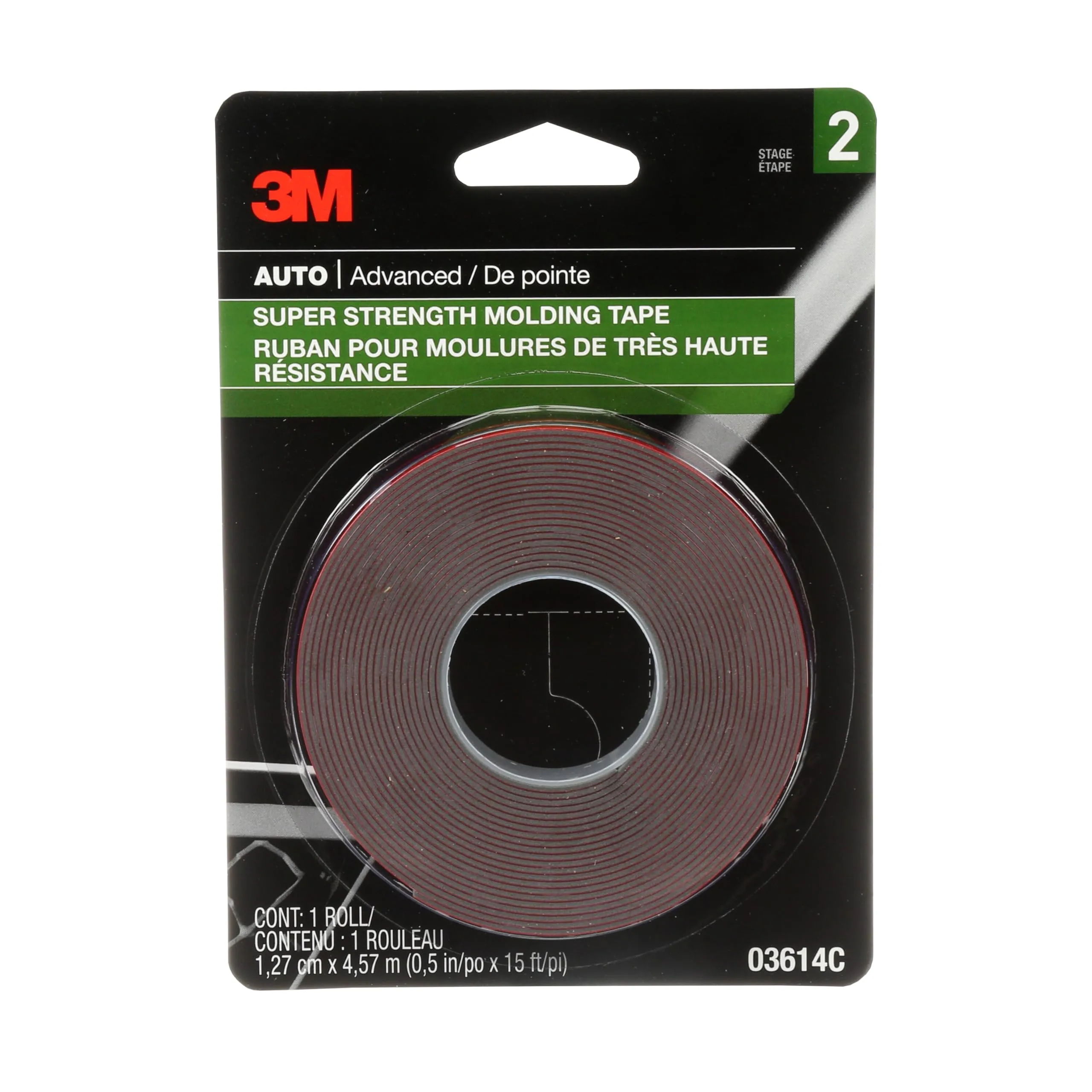3M Super-Strength Molding Tape, 1/2 in x 15 ft, Double-Sided Adhesive (03614)