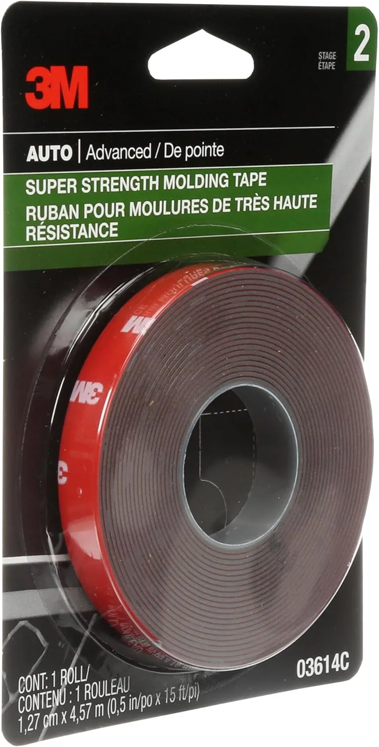 3M Super-Strength Molding Tape, 1/2 in x 15 ft, Double-Sided Adhesive (03614)