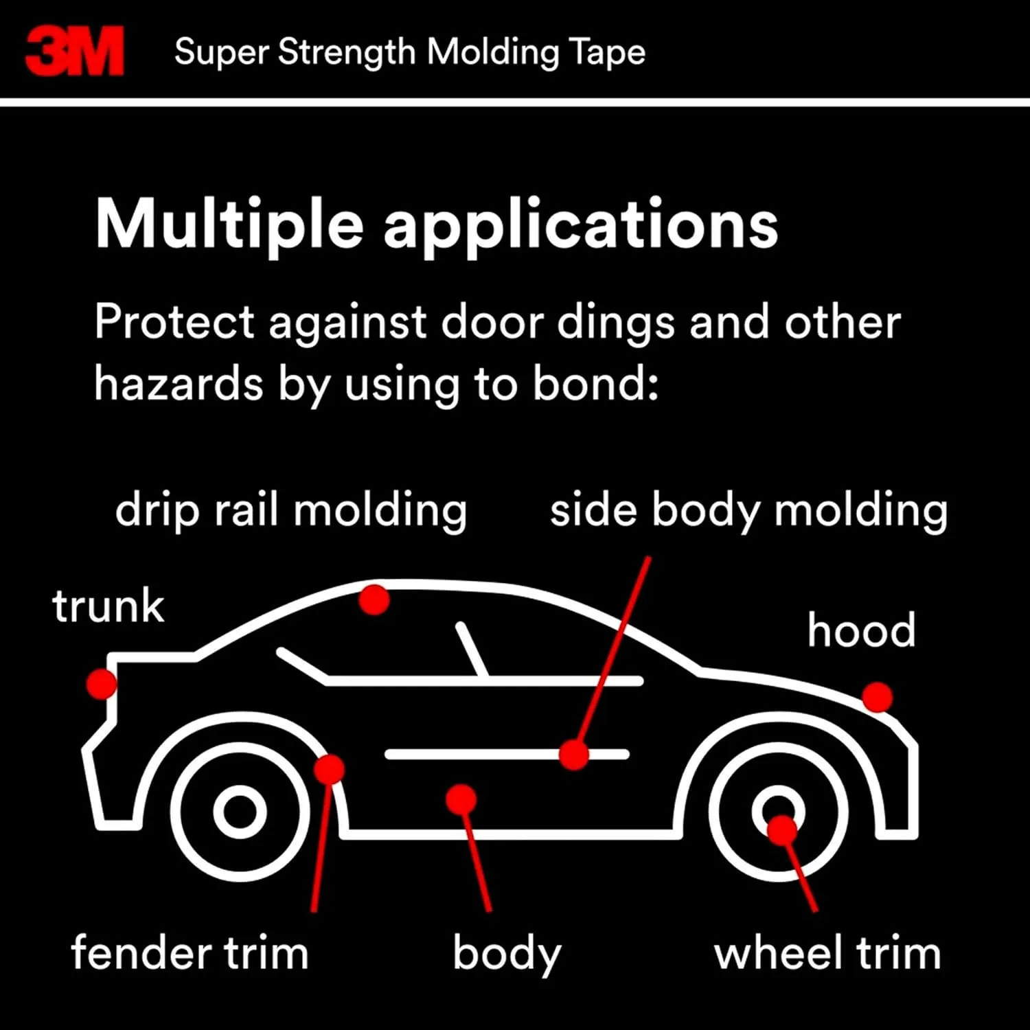 3M Super-Strength Molding Tape, 1/2 in x 15 ft, Double-Sided Adhesive (03614)