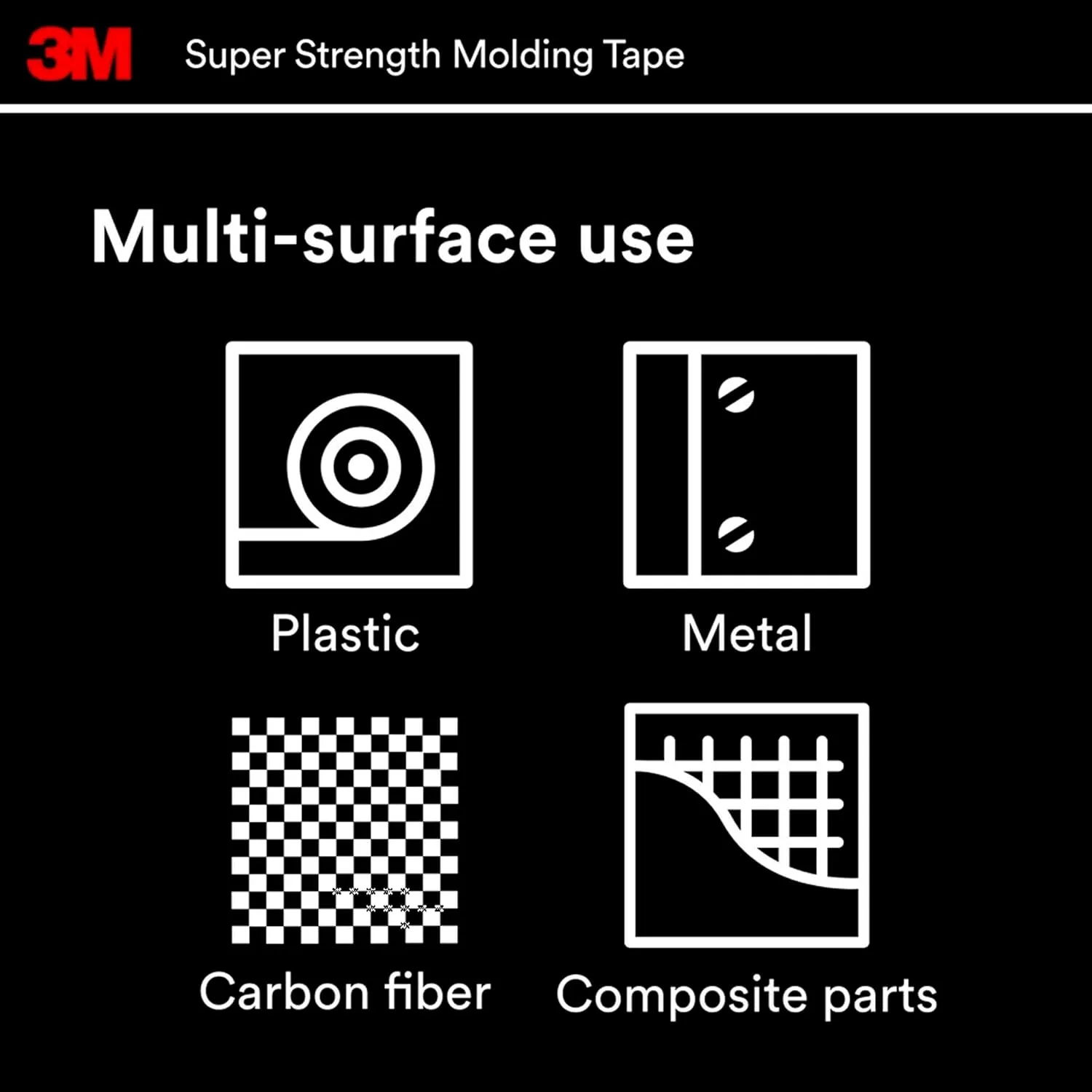 3M Super-Strength Molding Tape, 1/2 in x 15 ft, Double-Sided Adhesive (03614)