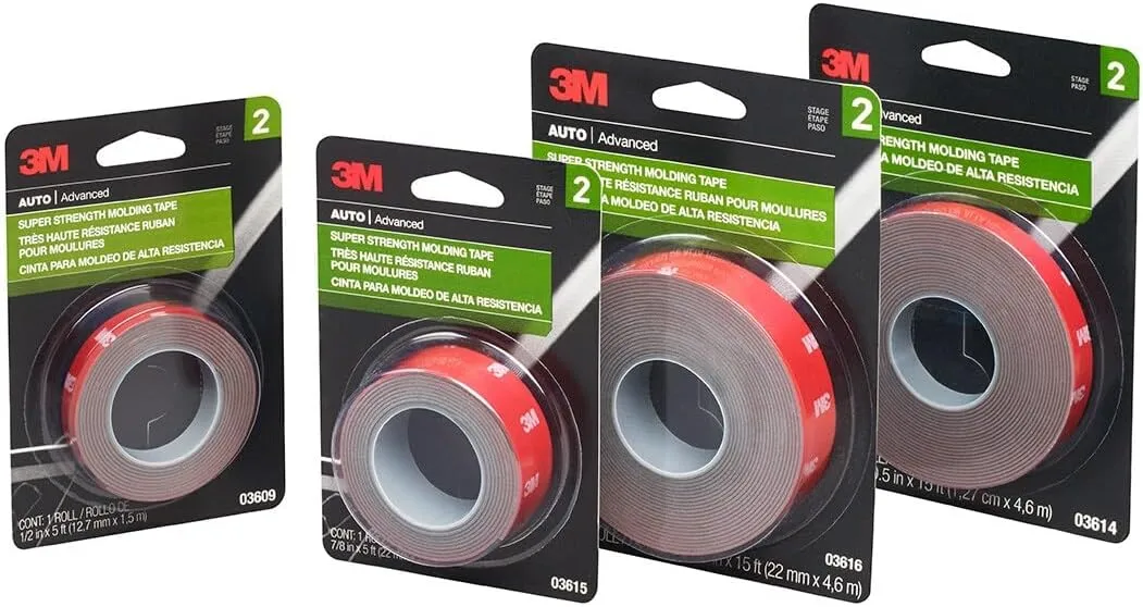 3M Super-Strength Molding Tape, 1/2 in x 15 ft, Double-Sided Adhesive (03614)