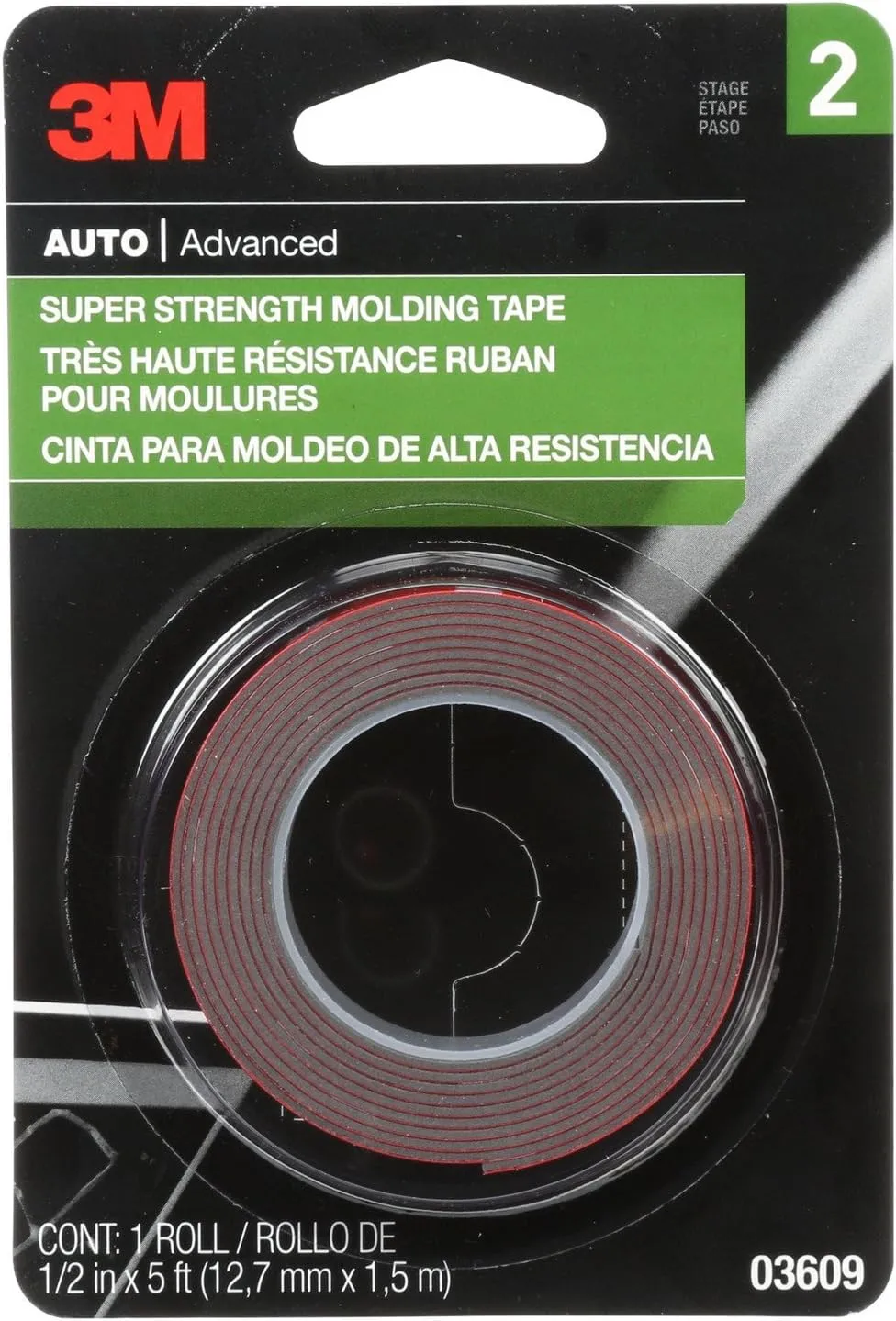 3M Super Strength Molding Tape, 03609, 1/2 in x 5 ft