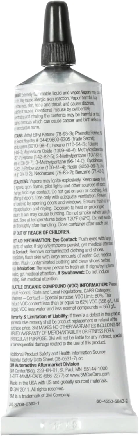 3M Super Weatherstrip and Gasket Adhesive, 08581, Black, 2 fl oz Tube, 1 Per Pack