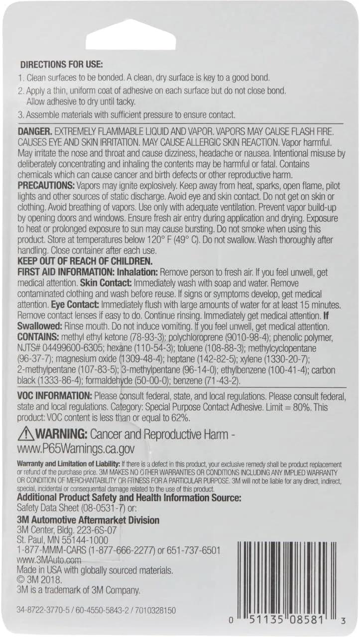 3M Super Weatherstrip and Gasket Adhesive, 08581, Black, 2 fl oz Tube, 1 Per Pack
