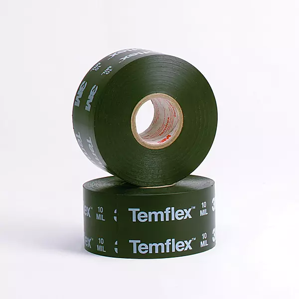 3M Temflex Vinyl General-Use Corrosion Protection Tape 1100, 2 in x 100 ft, Unprinted, Black, Protects Pipes