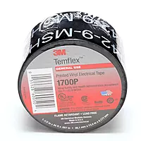 3M Temflex Mining-Grade Vinyl Electrical Tape 1700P, 1-1/2" x 66 feet, Printed, Black, 1 Roll