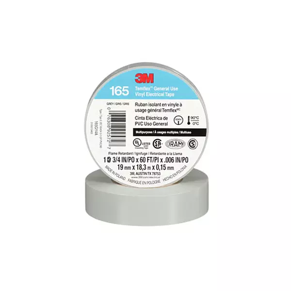 Electrical Tape: 3/4" Wide, 60' Long, 6 mil Thick, Gray