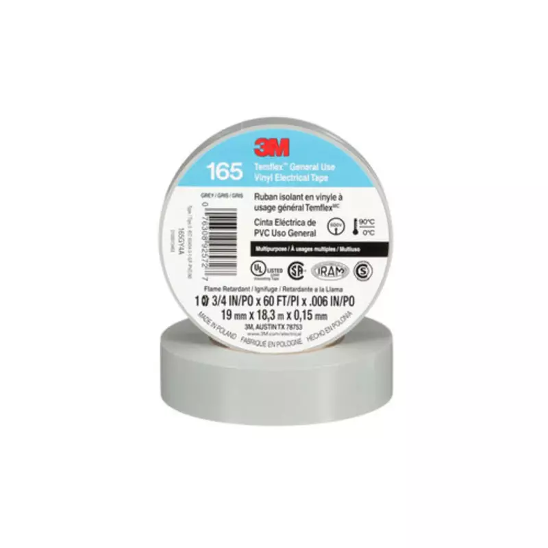 Electrical Tape: 3/4" Wide, 60' Long, 6 mil Thick, Gray