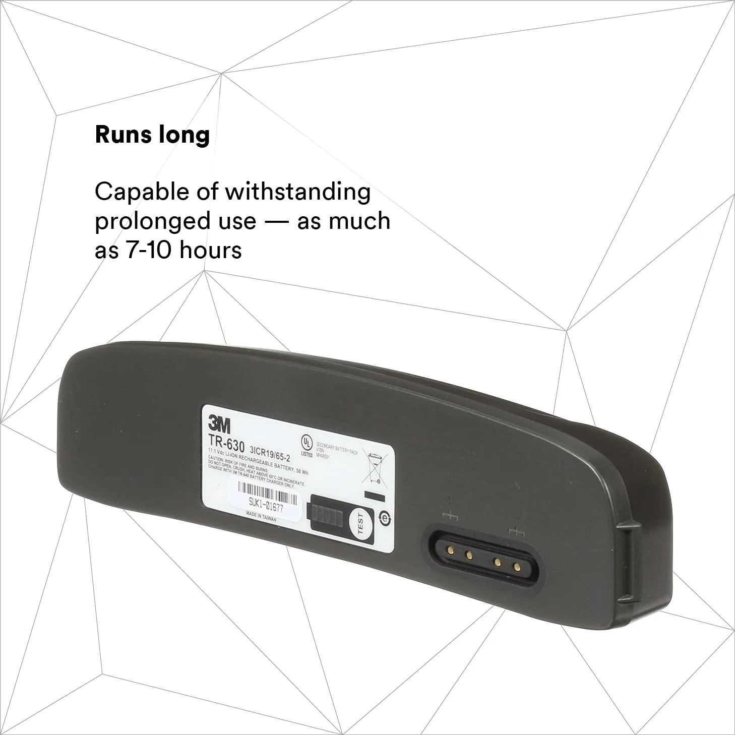 3M PAPR, Versaflo Standard Battery TR-630, For TR-600 Powered Air Purifying Respirator, 4 Hour Charge Time or Less, 1/Case